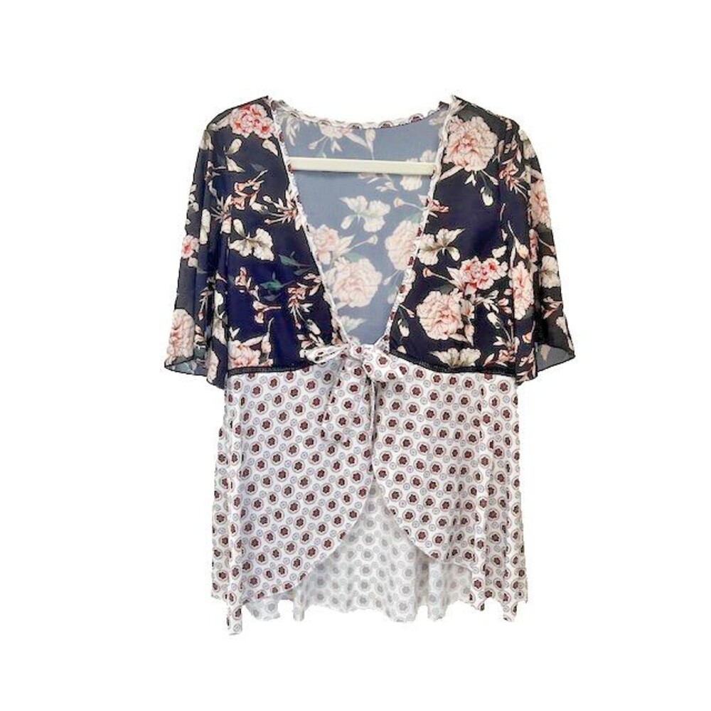 Coquette Baby Doll Style Empire Waist Front Tie Flutter Sleeves, Size M